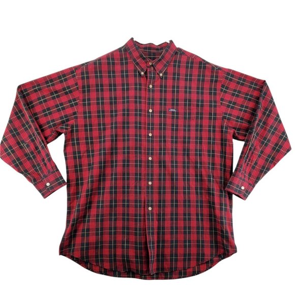 CHAPS Shirt Men's Long Sleeve Casual Button Down Plaid Oxford Red 2XL - Picture 1 of 12